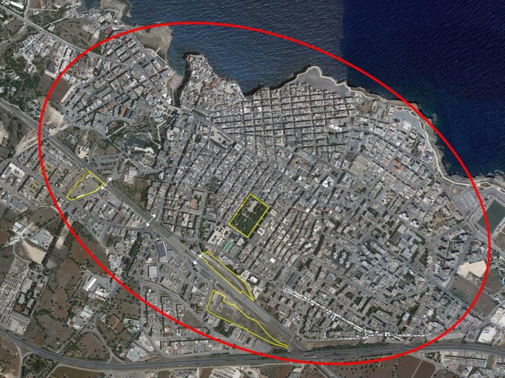 Europan 18 Polignano Vista aerea con i perimetri delle aree